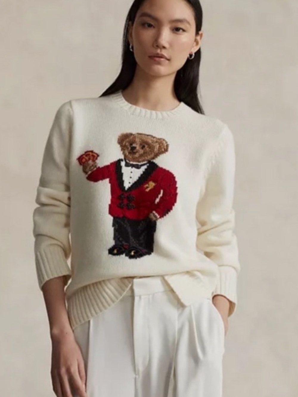 Polo Ralph Lauren Lunar New Year Polo Bear Crewneck Sweater in Cream Medium Rare - Picture 13 of 15
